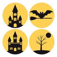 Halloween Silhouettes, Spooky Witch, Bat, Castle & More Vector Set (1).eps