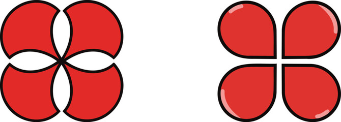 Red Petal or Clover Geometric Shapes Set © Raheel