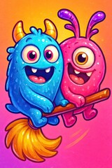 Naklejka premium Colorful Creatures Soar Through Magic Skies