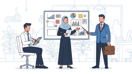 Vector Illustration of Professional Office Team Standing Confidently in Modern Business Style