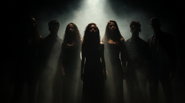 Harmony in the Limelight: Choir Community in Dramatic HDR Spotlight - Medium Shot