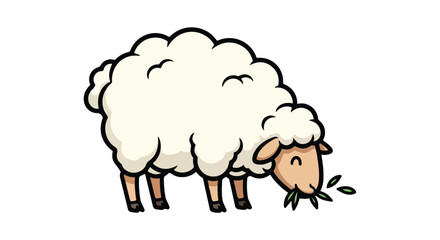 Cute cartoon sheep grazing peacefully in a field of green grass.