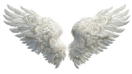 Beautiful White Angel Wings Symbolizing Purity Spirituality Freedom and Fantasy Costume Design Perfect for Decoration on White Background
