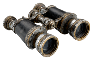 An old binocular png image, antique binocular with a weathered finish isolated on transparent background png image