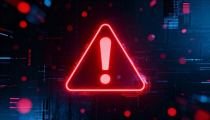 A virus alert warning displayed on a digital screen with red danger symbols and glitch effects, in a futuristic environment