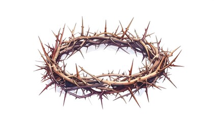 Fototapeta premium Spiky crown made of woven branches and thorns, laying isolated on a white background