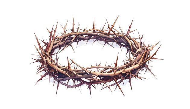 Spiky crown made of woven branches and thorns, laying isolated on a white background