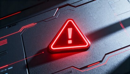 A virus alert warning displayed on a digital screen with red danger symbols and glitch effects, in a futuristic environment	