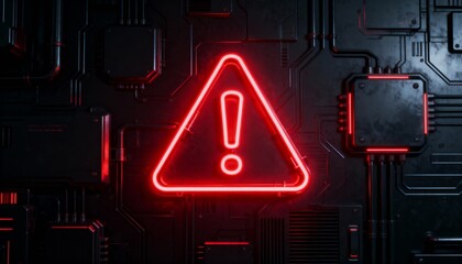 A virus alert warning displayed on a digital screen with red danger symbols and glitch effects, in a futuristic environment	