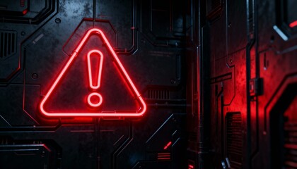 A virus alert warning displayed on a digital screen with red danger symbols and glitch effects, in a futuristic environment	