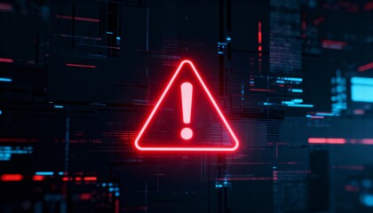 A virus alert warning displayed on a digital screen with red danger symbols and glitch effects, in a futuristic environment	