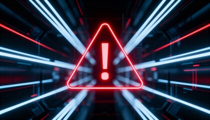 A virus alert warning displayed on a digital screen with red danger symbols and glitch effects, in a futuristic environment	