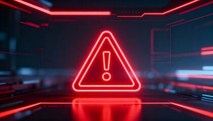 A virus alert warning displayed on a digital screen with red danger symbols and glitch effects, in a futuristic environment	