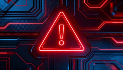 A virus alert warning displayed on a digital screen with red danger symbols and glitch effects, in a futuristic environment	