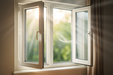 Obraz premium An open window with sunlight streaming into a bright room