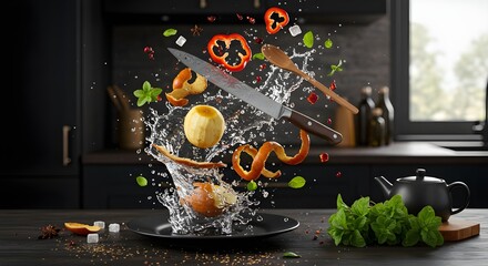 Hyper-Realistic CGI Kitchen Scene Bursts with Fresh Ingredients and Dynamic Culinary Motion
