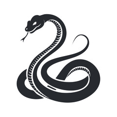 Fototapeta premium Stylized Coiled Snake with Tongue Silhouette Reptile Graphic