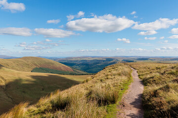 Beautiful aerial view of the Brecon Beacons National Park, near Abercynafon and Talybont Reservoir