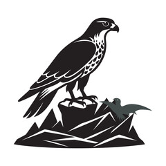 Falcon Feeding Chicks In Rocky Nest Silhouette