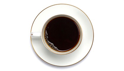 High-angle view of a cup of black coffee on a saucer