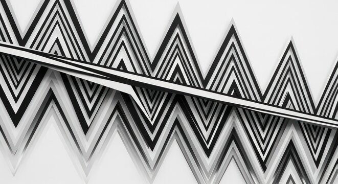 Geometric pattern of black and white chevrons on a white background with a metallic line - Powered by Adobe