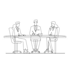 Minimal Line Art of Business Meeting at Office Desk