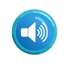 Blue audio volume button illustration with concentric waves symbol for sound control
