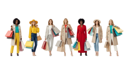 A Diverse Group of Fashionable Women Enjoying a Shopping Spree with Numerous Bags