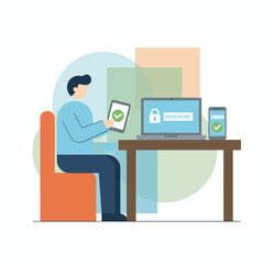 Illustration concept of a PIN code used to unlock the password screen, presented as a flat illustration on a white background