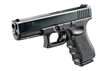 Black Handgun with Textured Grip on Black Background