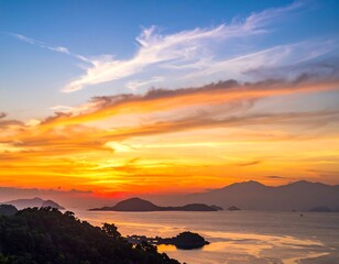 Scenic sunset over islands