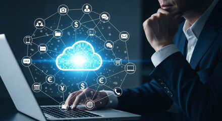 Cloud Computing Solutions: Businessman and Network Connection