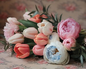 Pastel Peony and Tulip Bouquet