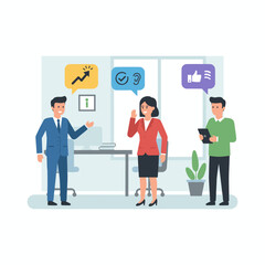 Business professionals conversing with coworkers; suitable for web banners, infographics, and hero images; flat, modern vector illustration in color
