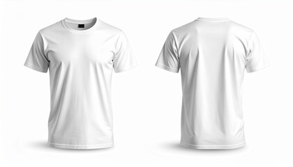 A realistic studio mockup of a plain white short sleeve t-shirt, front and back view