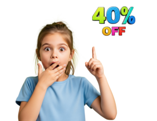 Girl in blue shocked by 40% discounts