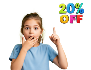 Girl in blue shocked by 20% discounts