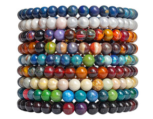 Stack of Colorful Beaded Bracelets, Side View, isolated on transparent background.
