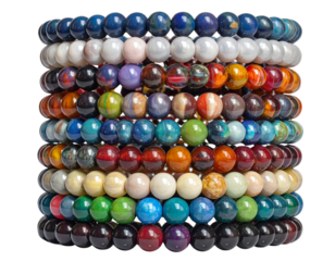 Stack of Colorful Beaded Bracelets, Side View, isolated on transparent background.