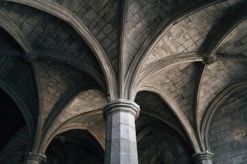 Stone arches and columns in a cathedral interior