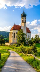 Naklejka premium Scenic country church nestled in valley