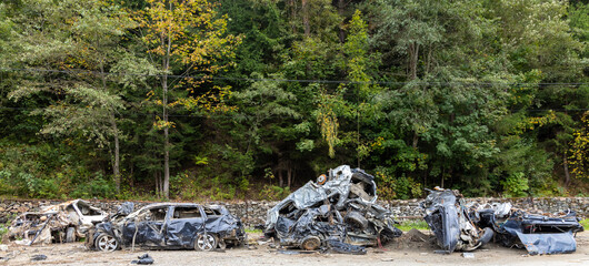 Cars destroyed by floods, natural disasters
