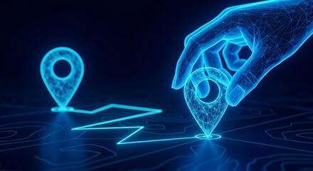 Digital Location Pins & Hand: Futuristic Navigation