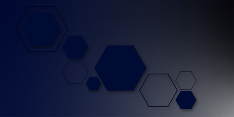 A dark, sleek abstract background with geometric hexagons in deep navy and gray, creating a technical and futuristic design element across a dark gradient, perfect for technology themes.