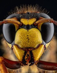 Extreme Macro Photography of a Wasp Head Showing Intricate Details.