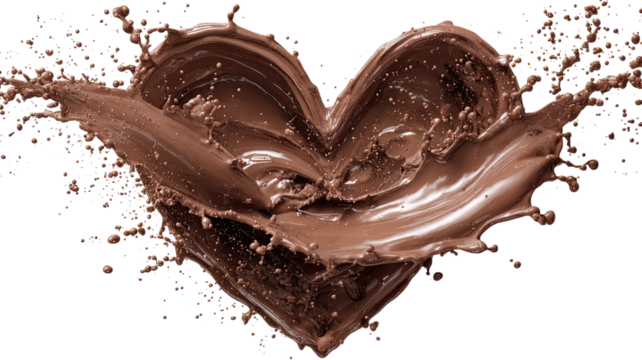 Heart Shaped Chocolate Splash with Melting Drips and Sweet Romantic Design Isolated on White Background - Powered by Adobe