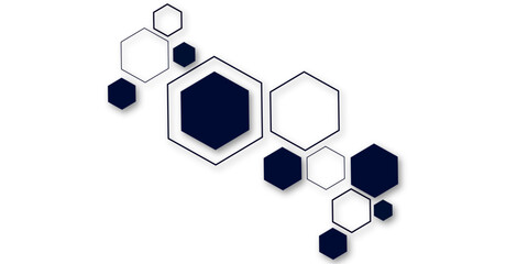 Minimal abstract background with navy blue hexagon shapes, geometric modern design, futuristic technology concept, clean pattern on white backdrop, perfect for template, banner, or presentation.