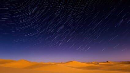 Star trails over the desert dunes create a mesmerizing celestial spectacle