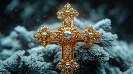 A gold cross with a diamond on top, suitable for faith-based or inspirational uses
