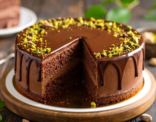 Chocolate cake with pistachio topping
